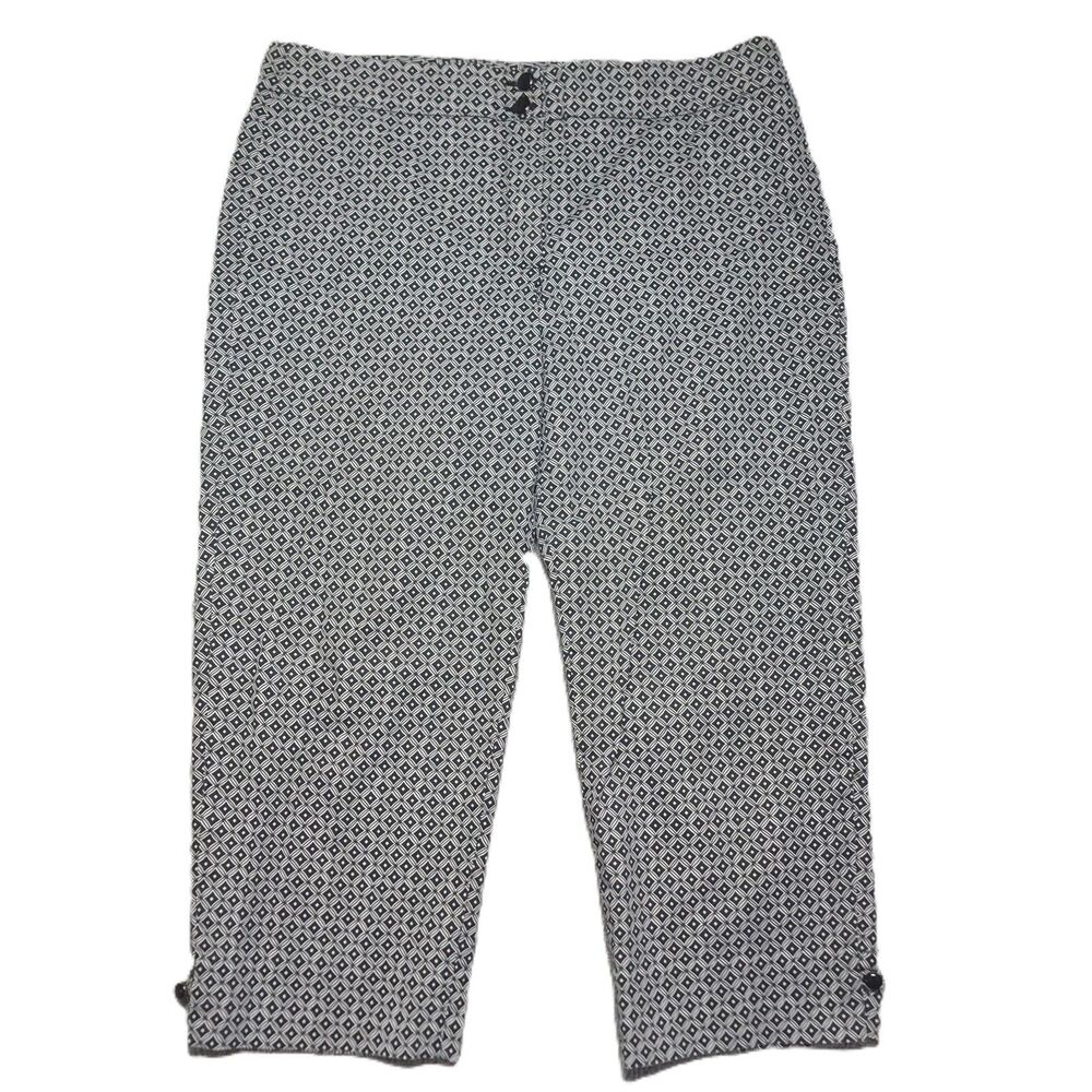 Talbots Heritage Capri Cropped Pants Womens 14 Stretch Black White Geometric